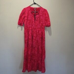 NWT Laurel Grey Red And Pink Floral Pattern Dress
